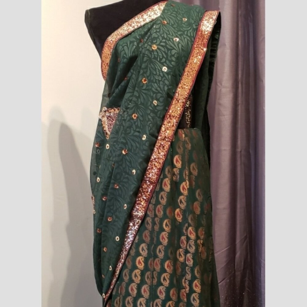 Stunning Green Lehenga Saree with Ready made Blouse